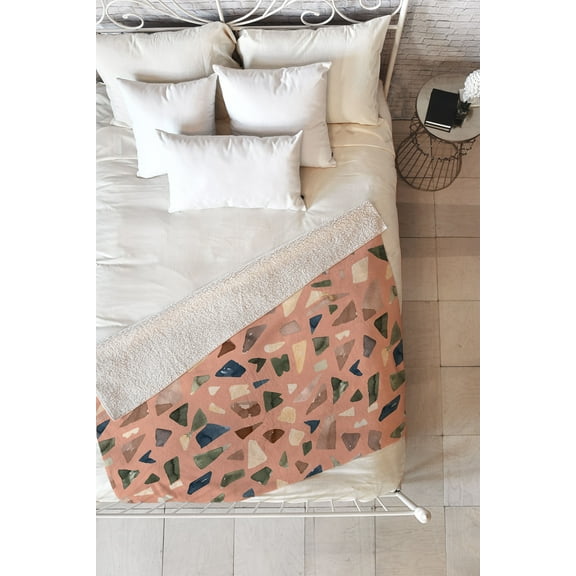Society6 Ninola Design Terrazzo Mineral Watercolor Coral Sherpa Fleece Blanket