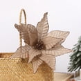 thumbnail image 7 of Neoyler 3Pack Velvet Poinsettia Cuttings Christmas Tree Decorations with Glitter Realistic Silk Flower Heads Garland Wreath Mantel Centerpiece and Indoor Floral Arrangements Brown 13.8in, 7 of 7