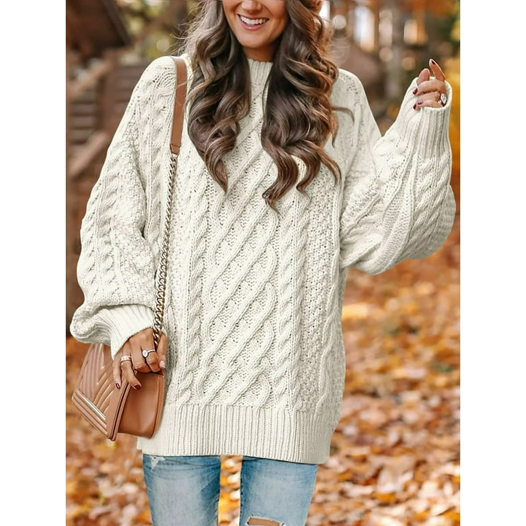 MOSHU Oversized Sweaters for Women Cable Knit Chunky Pullover Sweater