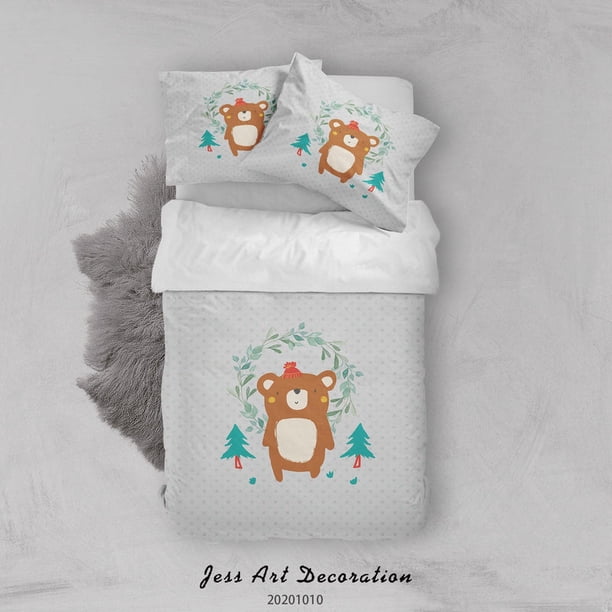 3D Cartoon Cute Animal Bear Christmas Tree Funda nórdica Juego de edredón Juego de cama