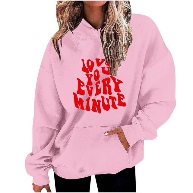 Birdeem Mode Décontractée pour Femmes Impression de la Saint-Valentin Hauts à Manches Longues Sweat à Capuche