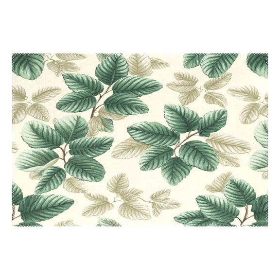 Rectangular Placemat Set 12'x18' Exquisite Print Durable & Heat Resistant Elegant Green Leaves