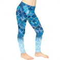 thumbnail image 3 of COEQINE Mermaid Scales Blue Gold Girls' Yoga Legging High Waist Sport Pants Buttery Soft Stretch Running Leggings, for 4-5 Years Kids Girls, 3 of 7