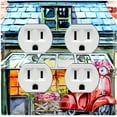 thumbnail image 1 of Metal Light Switch Wall Plate Outlet Cover (Coffee Mocha Espresso Shop Cafe Vintage Store Front Flower - Double Duplex), 1 of 2