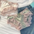 thumbnail image 5 of Women Lace Trim Panties Low Rise Stretch Briefs with Bow Silky Satin Bikini Underwear Ladies Underpants, 5 of 8