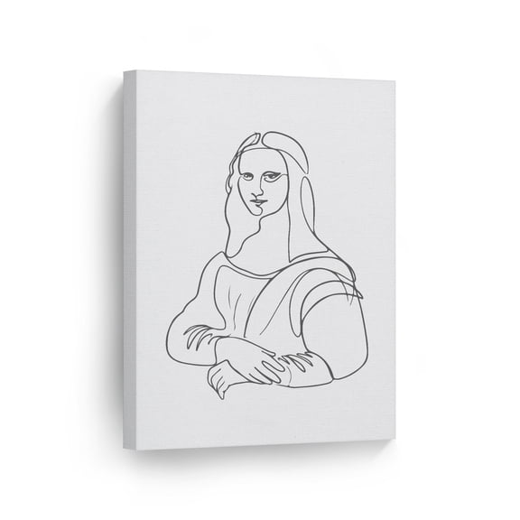 Smile Art Design Black and White One Line Minimalism Art Mona Lisa Drawing Painting Abstract Canvas Wall Art Print Office Living Room Dorm Bedroom Aesthetic Modern Home Decor Ready to Hang - 12x8