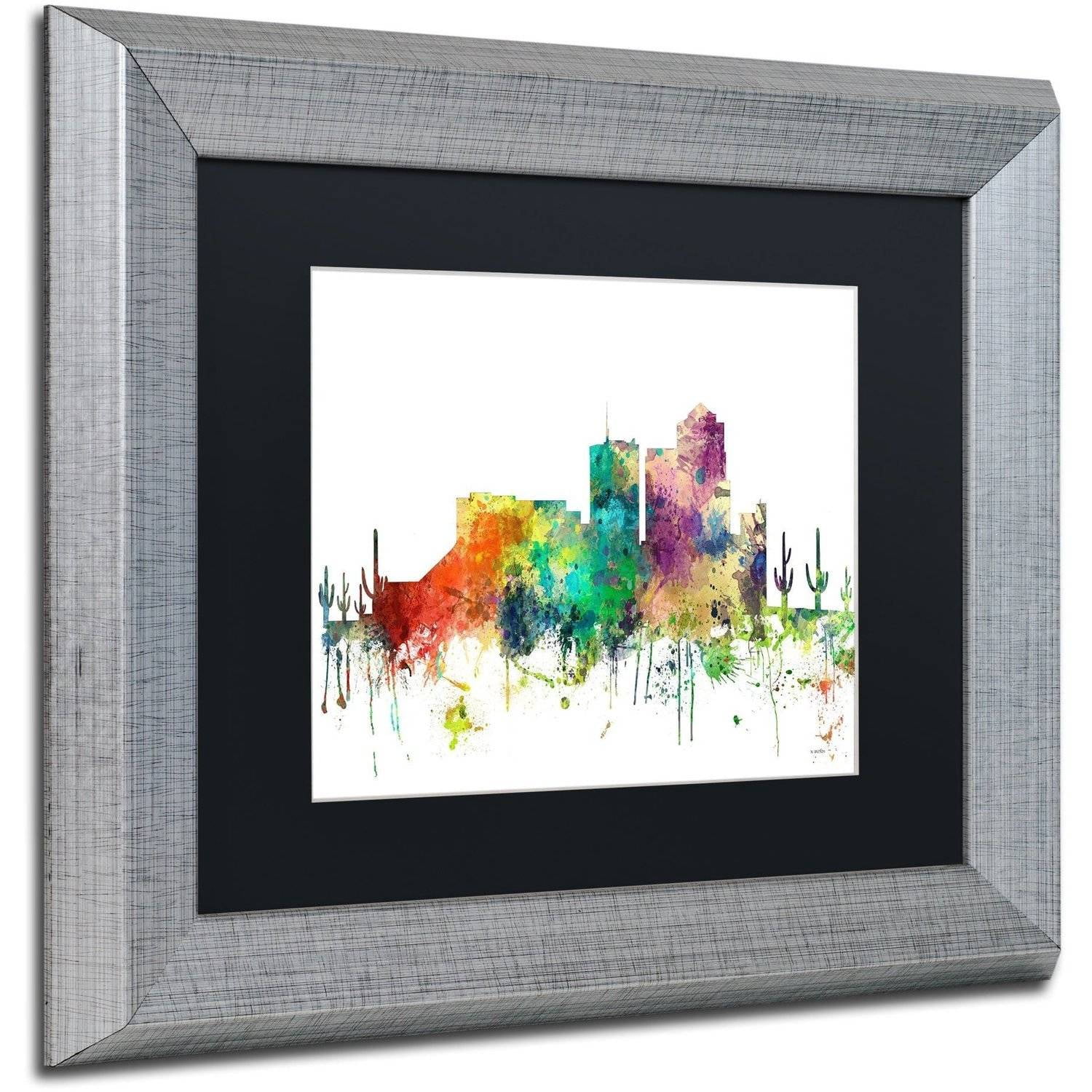 Trademark Fine Art "Tucson Arizona Skyline SP" Canvas Art by Marlene Watson, Black Matte, Silver Frame