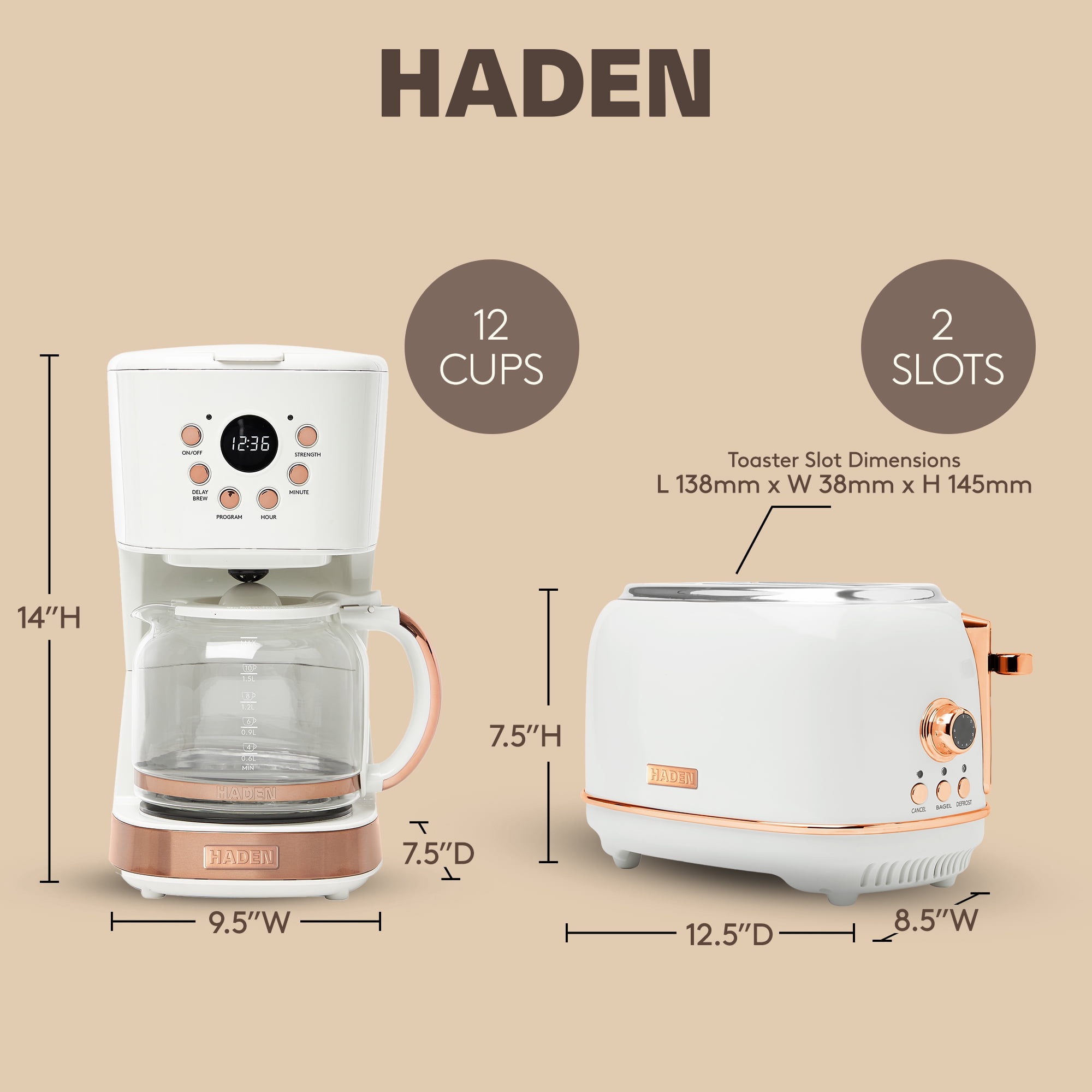Haden Heritage Retro 12 Cup Electric Coffee Maker and Toaster