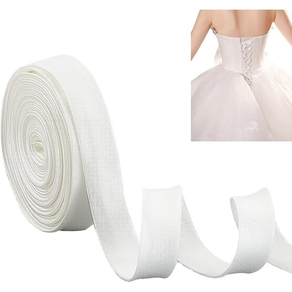 137.8 Inch Cotton Satin Ribbon Women's Tie Back for Wedding Bridal Gown Adjustable Lace up Dress Cord Back for Zipper Replacement or Buttons-White