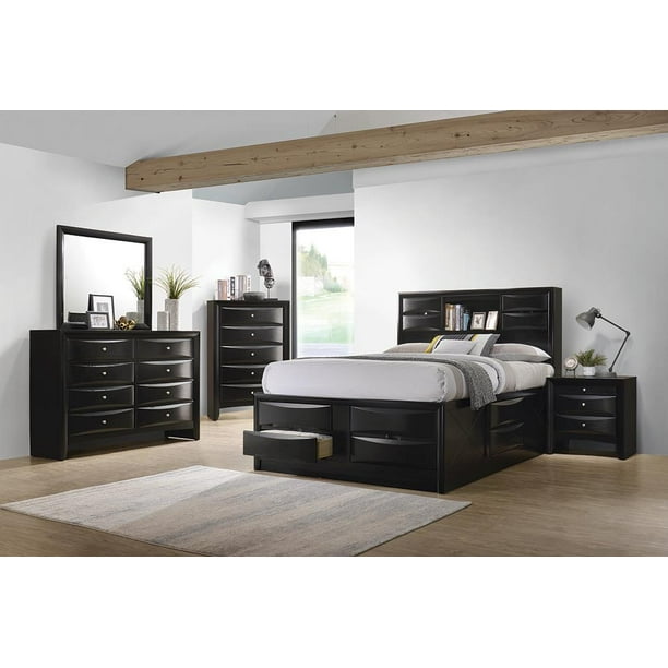 Briana Storage Bedroom Set with Bookcase Headboard Black - Walmart.com