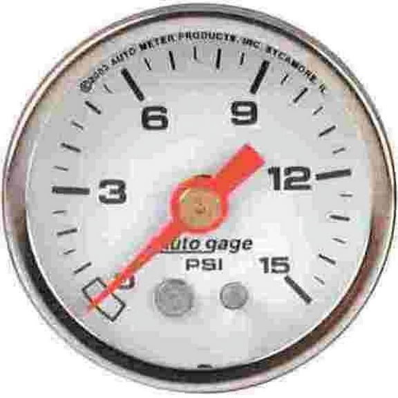 AUTO METER 2175 PRESSURE GAUGE, 0-15 PSI WHITE