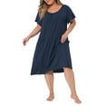 thumbnail image 1 of Agnes Orinda Camisones de Mujer Talla Grande Pijamas de Manga Corta Cuello en V Camisón Suave con Bolsillos 4X Azul Marino, 1 of 6