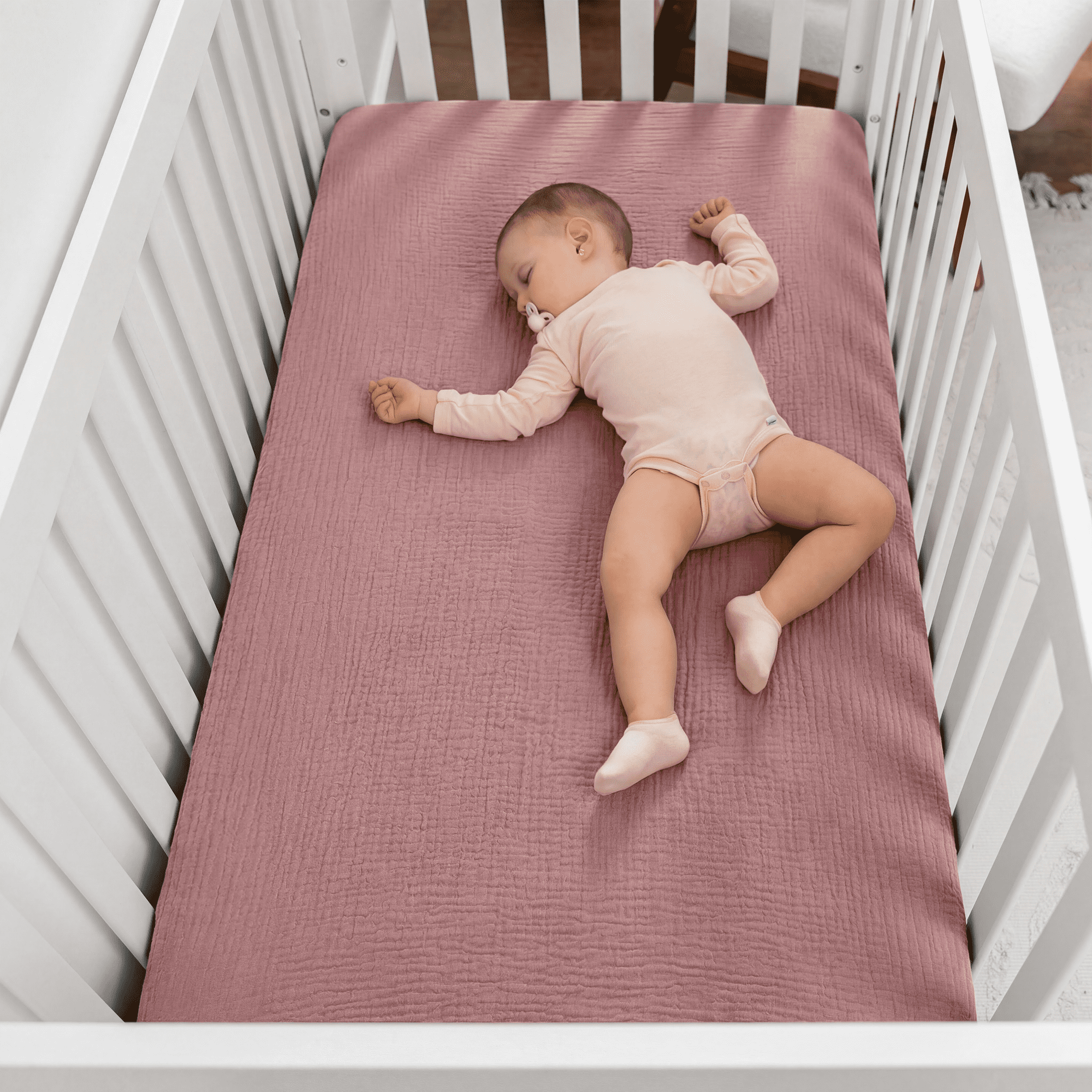 Comfy Cubs Muslin Crib Sheet, 100% Muslin Cotton Sheets for Standard Crib - 2 Pack, Mauve and Blush