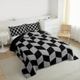 thumbnail image 3 of jejeloiu Black Geometric Rhombus Bedding Comforter Set,Modern Minimalist Geometric Twin Comforter Sets,Gray Checkerboard Grid Bedding Set For Teens,Ultra Soft Home Decor Reversible,2 Pieces, 3 of 8