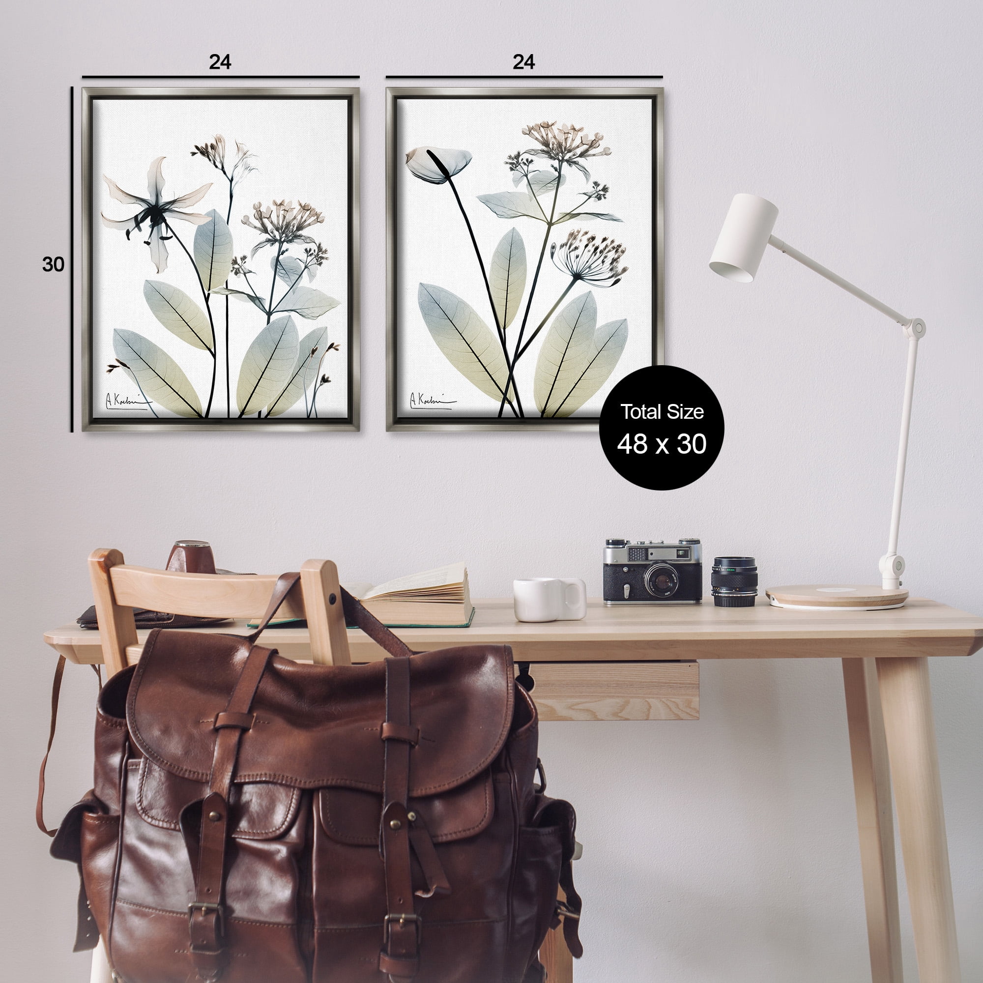 Stupell Industries Modern Budding Blooms Botanical & Floral Photography Gray Floater Framed Canvas Art Print Wall Art, 25 x 31, Set of 2