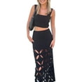 thumbnail image 2 of Women Knitted 2 Piece Outfits Midi Skirt Sets Crop Tank Tops and High Waist Hollow Out Long Skirts Two Piece Outfit Beachwear, 2 of 6