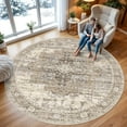 thumbnail image 2 of General 9ft Round Area Rug - Large Boho Rugs for Living Room Stain Resistant Carpet Vintage Tribal Rugs for Bedroom Kitchen Bathroom with Non Slip Backing Home Decor Floor Decoration Mat 9ft Beige, 2 of 16