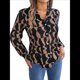 thumbnail image 3 of Camisa de Larga con Botones Geométricos para Mujer, Blusa Informal Ajustada con Cuello y Estampado Integral. Negro Marrón S, 3 of 10