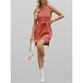 thumbnail image 6 of Women'S Sleeveless Sweater Tank Dress Solid Color Casual Crew Neck Side Slit Knitted Dress with Belt Orange & Red XL, 6 of 8