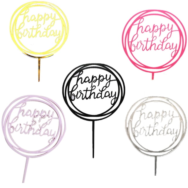 Round Happy Birthday Letter Cake Topper Acrylic DIY Cupcake Smash Candle Stick; Handmade Cake Smash Candle Party Handmade Stick