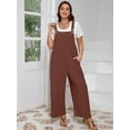 thumbnail image 2 of SHOWMALL Women’s Plus Casual Overalls Adjustable Straps Brown 4X Baggy Pants Wide Leg Jumpsuits with Pockets, 2 of 7