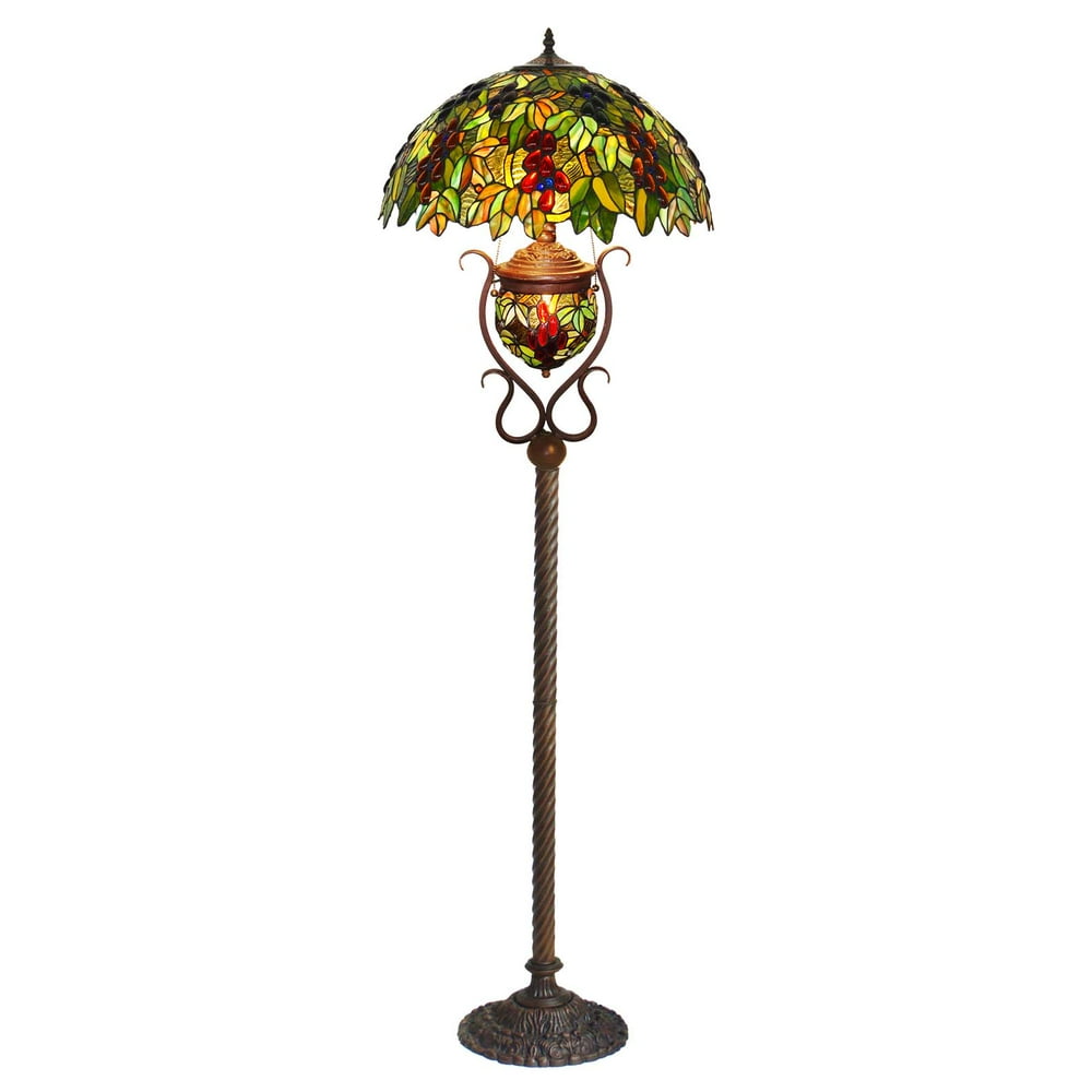 Bieye L10415 18 Inches Grapes Tiffany Style Stained Glass Floor Lamp