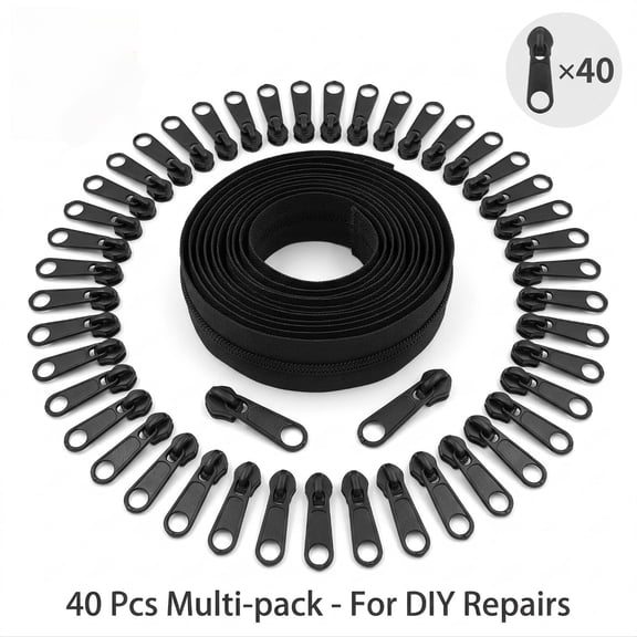 21 Yards #5 Nylon Coil Continuous Zipper Chain, Black Sewing Zipper with 40 Matching Zipper Pulls, Cuttable for Clothing, Upholstery DIY Crafts