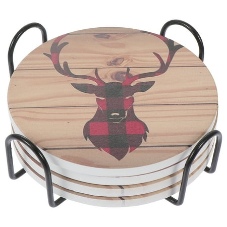 

Hemoton 1 Set Christmas Reindeer Ceramic Cork Coasters Christmas Elk Printed Coasters