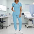 thumbnail image 2 of VBVC Women's 2 Piece Medical Scrub Set,Short Sleeve Top and Jogger Pants For Women,Ladies V-Neck Comfort Uniform with Multi Pockets,Light Blue,S-2XL, 2 of 9