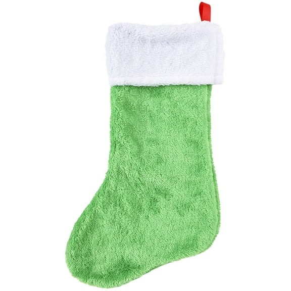 Christmas Green Plush Faux Fur Trim 16" Classic Stocking