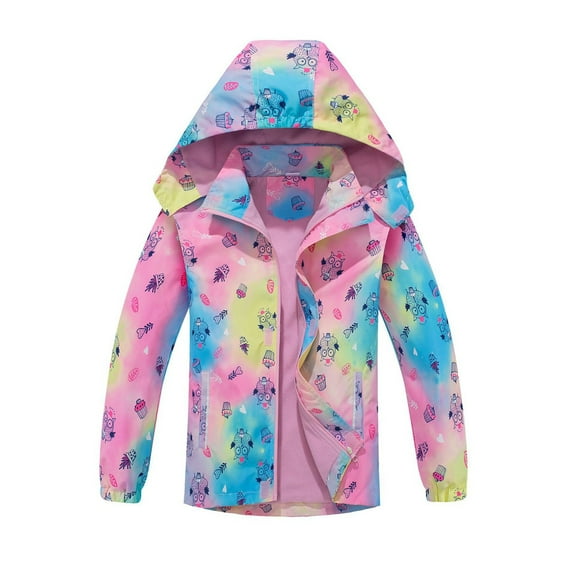 Vividxx Girls Breathable Hooded Jacket Outdoor Tie Dye Print Windproof Coats For Kids Ages 3-12 Years Fashionable Raincoat For All Seasons Toddler O-Neck Classic Outwear