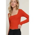 thumbnail image 3 of Saronite Solid Long Sleeve Sweetheart Neck Seam Detail Ribbed Knit Top Sweater, Pumpkin (Women's), 3 of 4