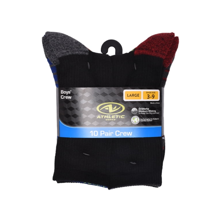 Athletic Works Boys Cushioned Crew Socks, 10-Pack photo 2