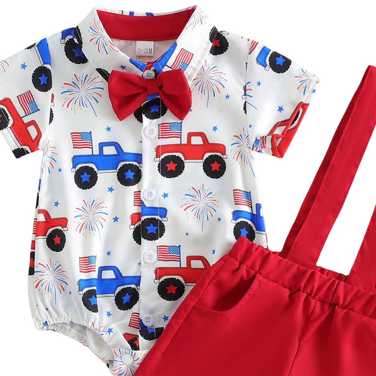 Wxirdiow Toddler Suit Toddler Baby Boy 4th of Outfits Gentleman Short Sleeve Button Down Romper Shirt Dress Shorts Fourth of July Clothes Set Red Size,3-6 Months