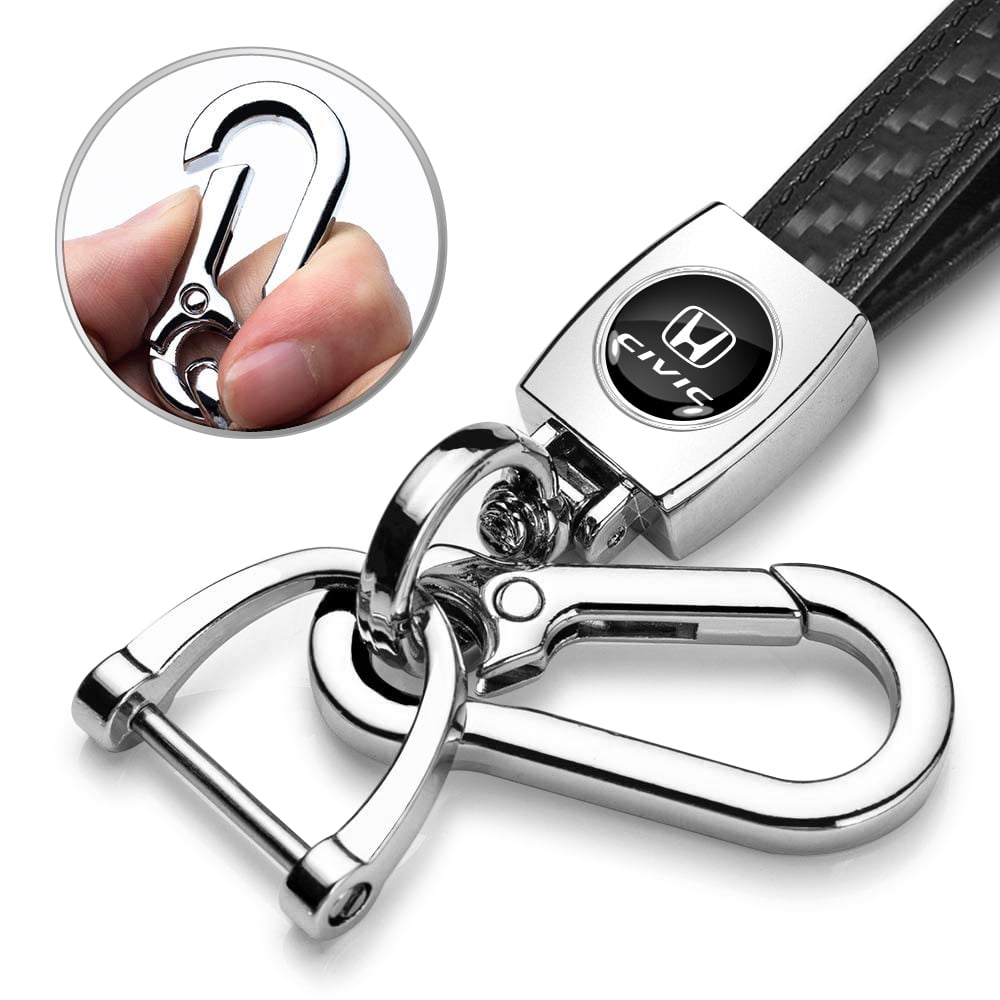Honda Civic in Black Genuine Black Carbon Fiber Loop-Strap Chrome Hook Key Chain