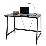 OneSpace 50-HD0105 Contemporary Glass Writing Desk, Steel Frame, Black