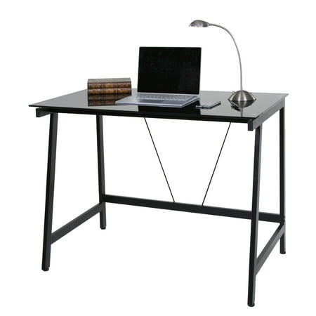 UPC: 0046854205697 | OneSpace 50-HD0105 Contemporary Glass Writing Desk  Steel Frame  Black