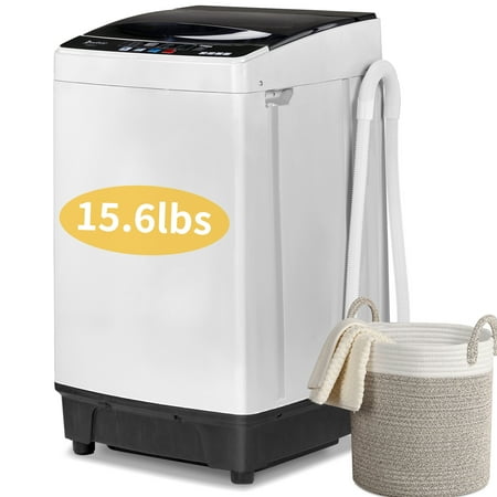 UbesGoo 15.6LBS Portable Washing Machine, Full-Automatic Electric Laundry Machine with Stainless Steel Drum,Compact Washer, Washer and Dryer Combo with Drain Pump for Apartment, Dorms, RV