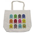 thumbnail image 1 of 90s Shopping Bag, 90's Vintage Video Games Style Cartoon Showing Vary Emotions with Stroke Art Print, Eco-Friendly Reusable Bag for Groceries Beach and More, 15.5" X 14.5", Cream, by Ambesonne, 1 of 2