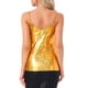 thumbnail image 3 of Camiseta sin mangas metálica para mujer Inspire Chic con tirantes espagueti y espalda descubierta en color dorado amarillo, 3 of 6