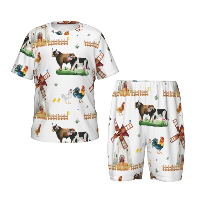Balery Cute Farm Conjunto de Pijama Infantil de Manga Corta con Estampado – Ropa de Dormir de Algodón Suave-Small