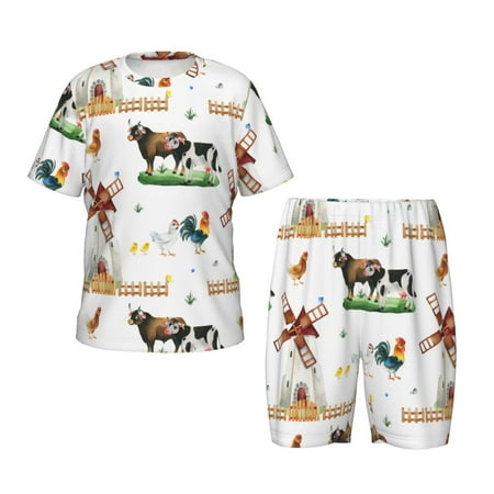Luyuia Cute Farm Print Girls  2-Piece Tie-Dye Pajama Set  Cute Summer Loungewear with Shirt and Tank Shorts Nightwear-XX-Large
