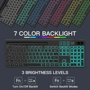 Wireless Keyboard with 7-Color RGB Backlit, Marvo Full-Size Computer Keyboard with Phone Tablet Holder, Rechargeable 2.4G Wireless Gaming Keyboard with Light up Keys, Compatible with Mac,Window,Black