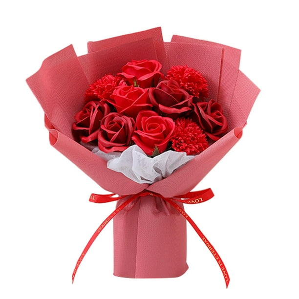 Rose Bouquets Soap Flower pour la Saint-Valentin Jours Enseignants Occasion Spéciale Rouge