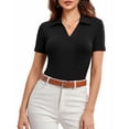 thumbnail image 3 of JYLFC Womens Short Sleeve Polo Shirts V Neck Collar Knit Top Casual Work Shirt for Summer, Black XL, 3 of 5