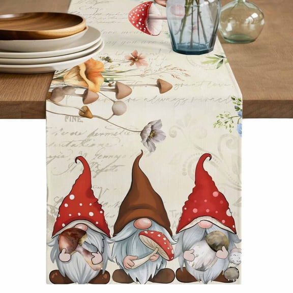Table Runner 36 Inches Long for Kitchen Dining, Gnomes Spring Floral Dresser Scarf Farmhouse, Dining Table Decorations for Wedding/Parties, Daisy Pastoral Flowers Watercolor 13 x 36 In