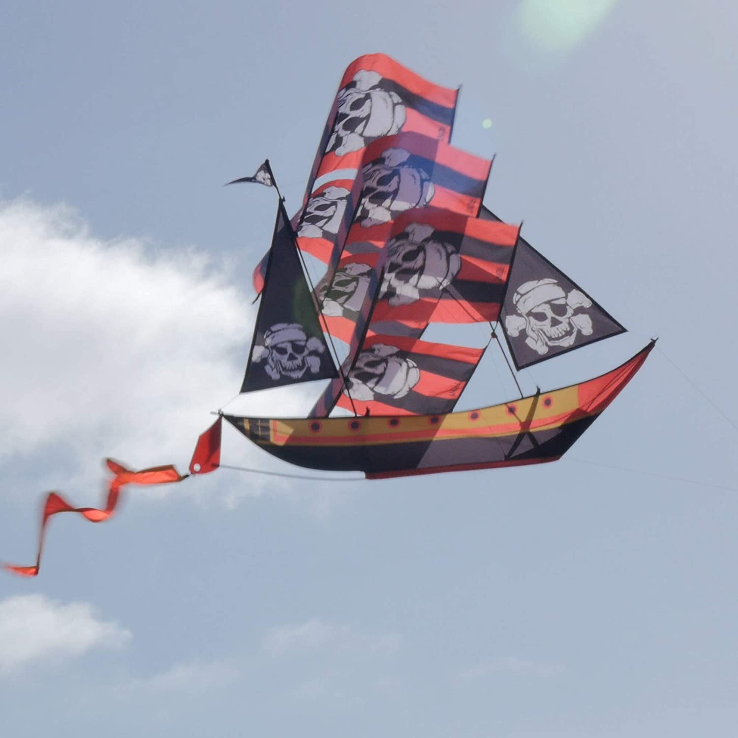 WindNSun® Super Size 3-D Pirate Ship Kite (Black/Red Stripes)