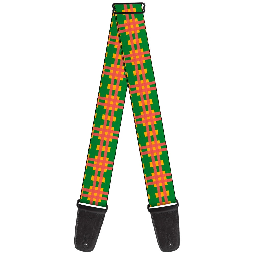 Buckle-Down Guitar Strap, Plaid Gold Green Pink, 2 Inches Wide