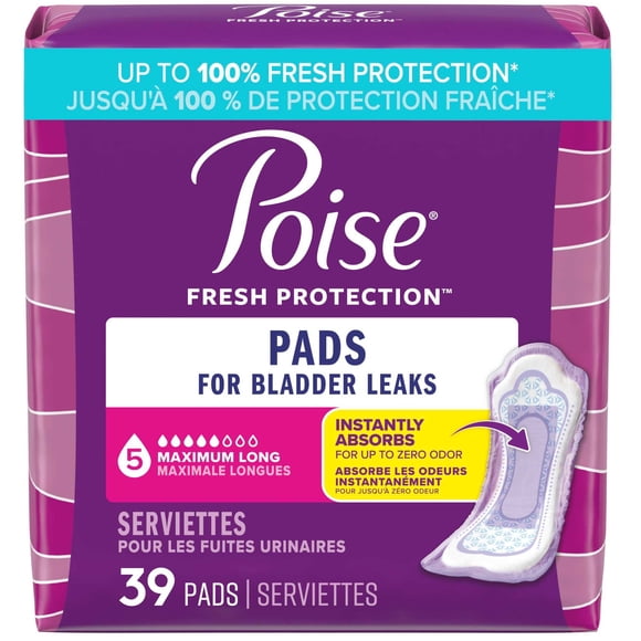 Poise Incontinence Pads for Women, 5 Drop, Maximum Absorbency