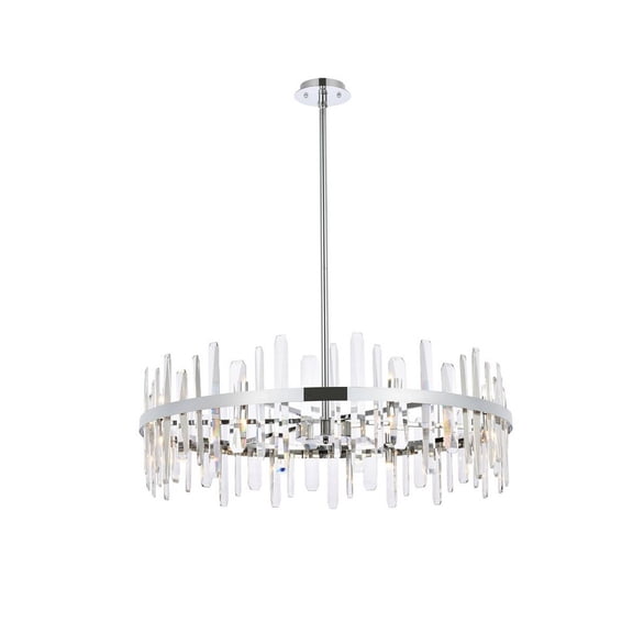 Elegant Lighting Serena 36" Round Iron and Crystal Chandelier in Chrome